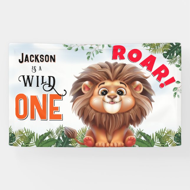 Banderoles Anniversaire de Lion Safari Wild One Enfants (Horizontal)
