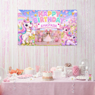 Banderoles Anniversaire de photo de licorne pastel personnali