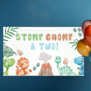 Banderoles Anniversaire de Stomp, de Chomp et de deux dinosau