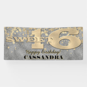 Banderoles Anniversaire des 16 ans   Feuille d'or et Paillett