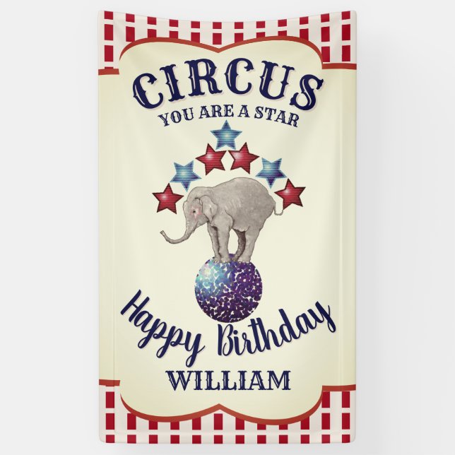 Banderoles Anniversaire du Cirque vintage Elephant (Vertical)