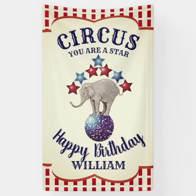 Banderoles Anniversaire du Cirque vintage Elephant (Vertical)