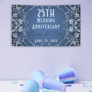 Banderoles Anniversaire élégant du Mariage Bleu et Argent