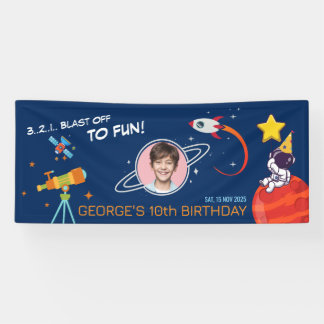 Banderoles Anniversaire Enfant Planète Fusée Cosmique Bleue T