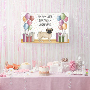 Banderoles Anniversaire Fawn Pug Chien Pastels Colorés
