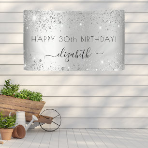 Banderoles Anniversaire fête argent parties scintillant monog