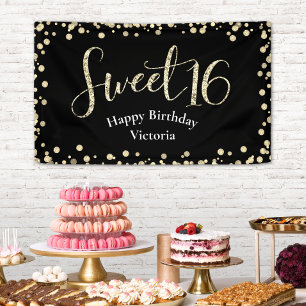 Banderoles Anniversaire Fille 16 Ans Moderne Paillettes Noire
