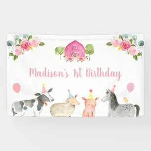 Banderoles Anniversaire floral de la ferme rose Barnyard