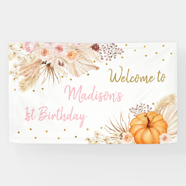 Banderoles Anniversaire floral de Little Citrouille Boho (Horizontal)