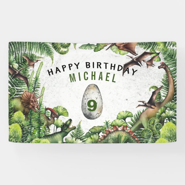 Banderoles Anniversaire Garçon Dinosaure T-Rex Tout Âge (Horizontal)