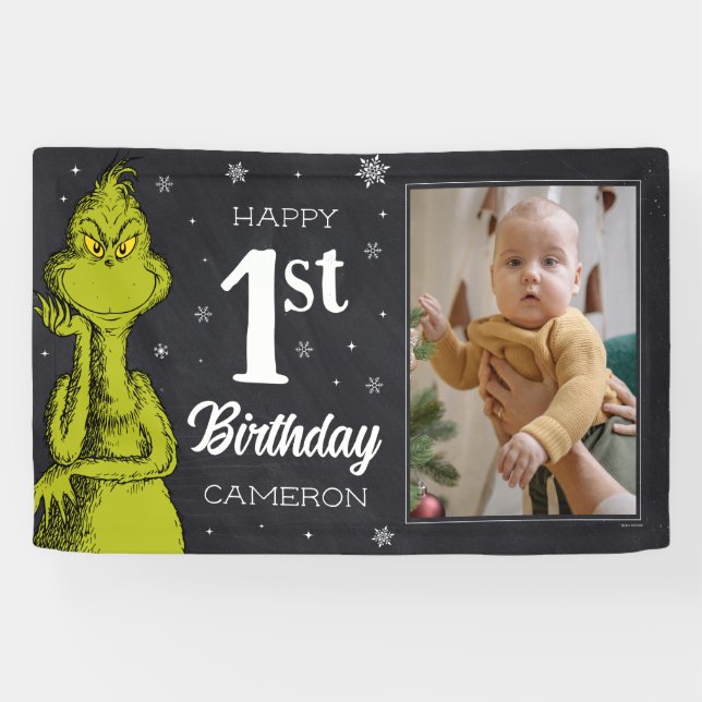 Banderoles Anniversaire Grinch Tableau Noir (Horizontal)