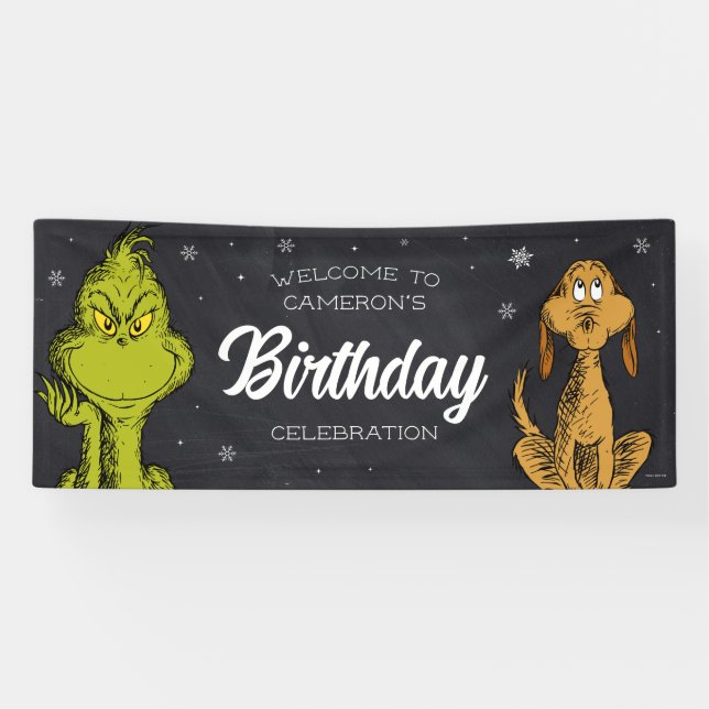 Banderoles Anniversaire Grinch Tableau Noir (Horizontal)