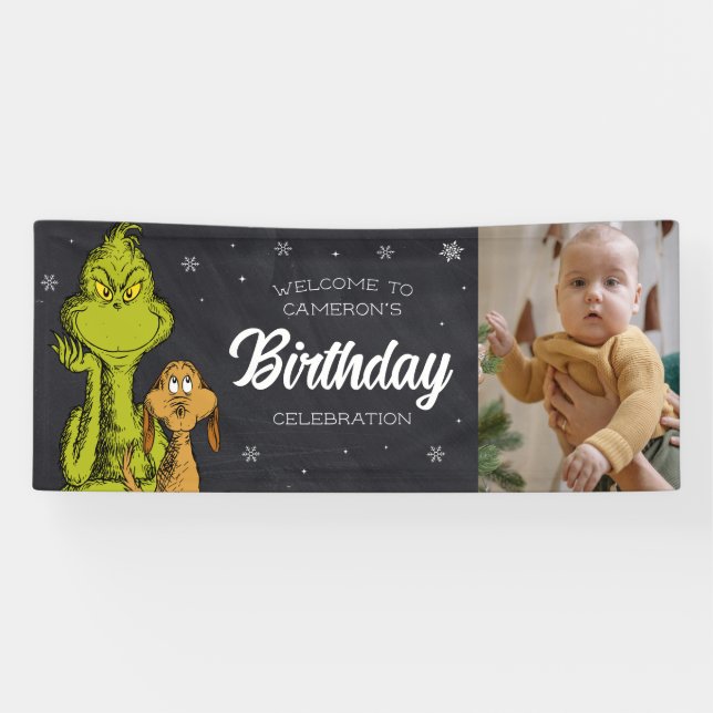 Banderoles Anniversaire Grinch Tableau Noir (Horizontal)