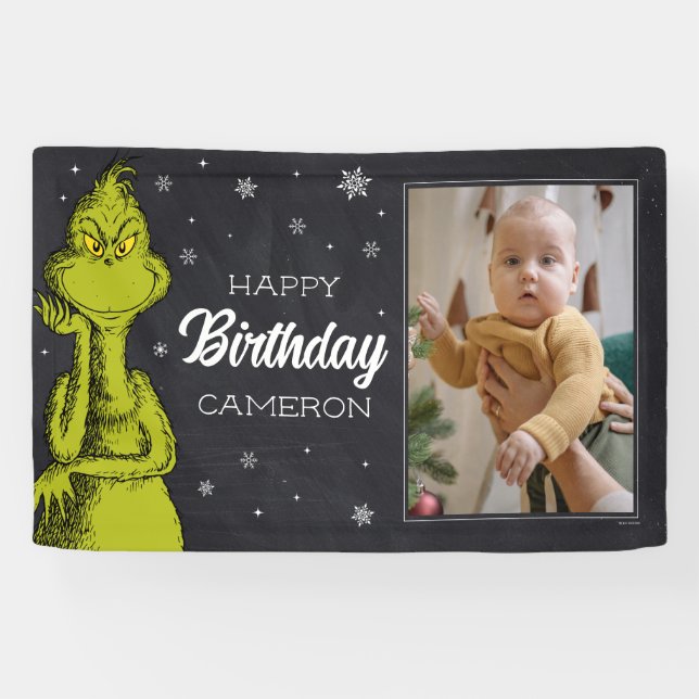 Banderoles Anniversaire Grinch Tableau Noir (Horizontal)