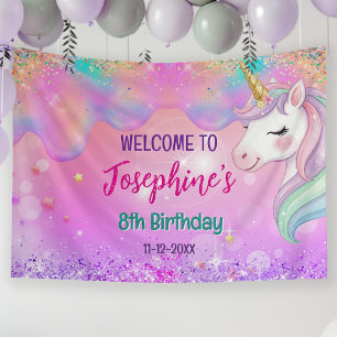 Banderoles Anniversaire licorne aqua rose mignonne