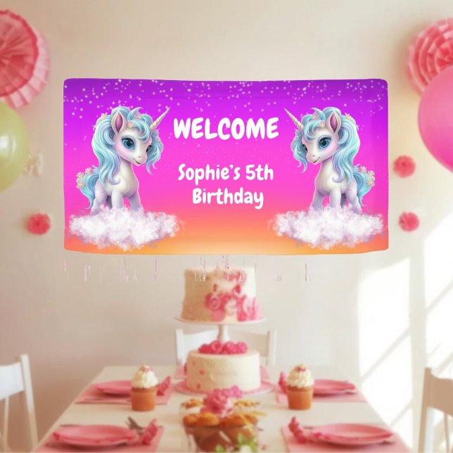 Banderoles Anniversaire licorne rose vibrant (Vibrant pink Unicorn Birthday Banner)