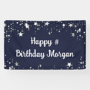 Banderoles Anniversaire Marine Blue Stars Script Personnalisé