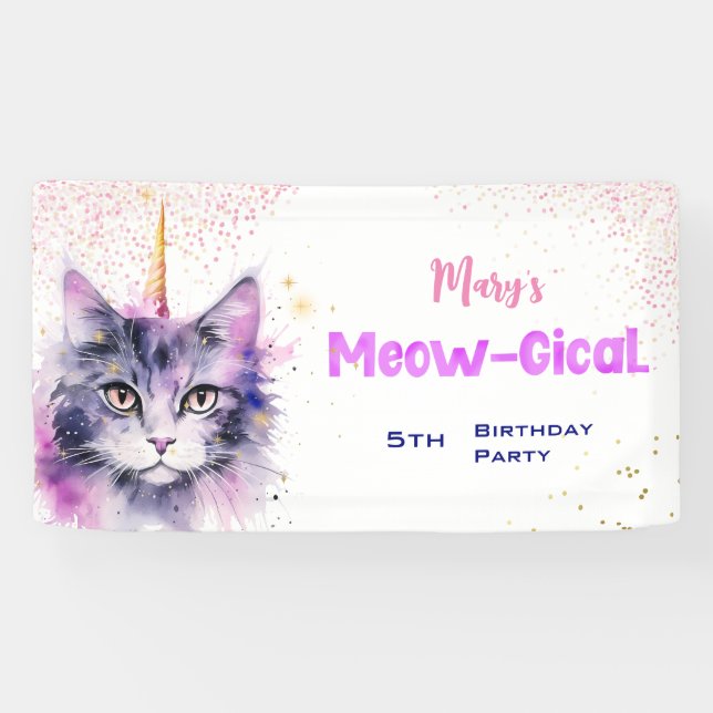 Banderoles Anniversaire Meow-Gical Caticorn (Horizontal)