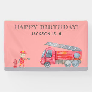 Banderoles Anniversaire Moderne Minimaliste Pompiers Camion d