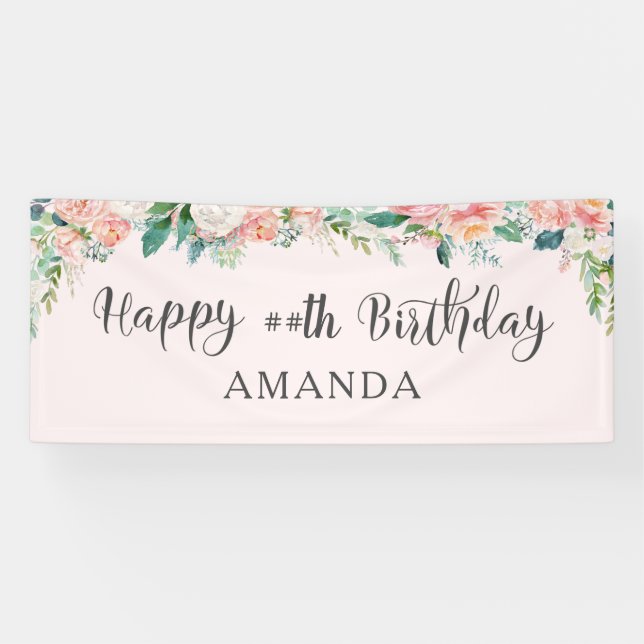 Banderoles Anniversaire N'IMPORTE QUEL ÂGE Aquarelle Blush Ro (Horizontal)