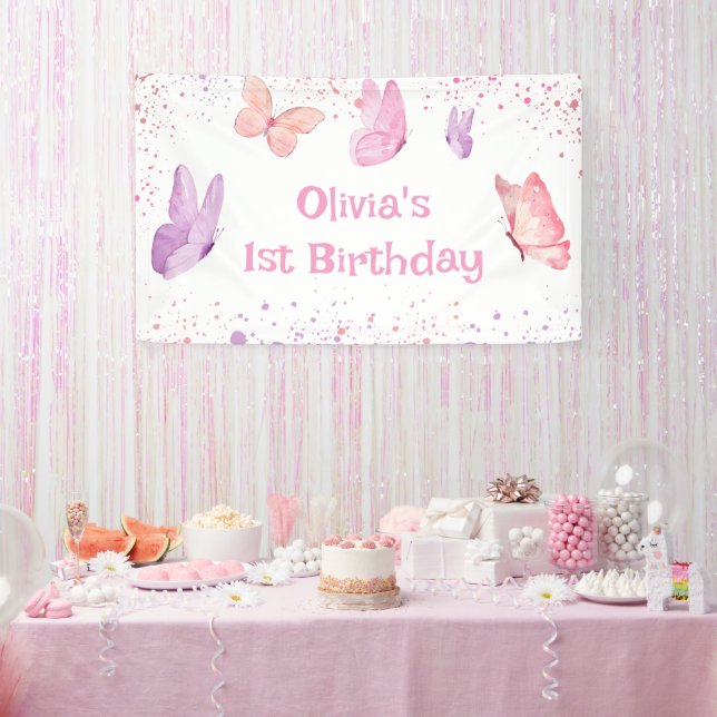 Banderoles Anniversaire Papillon Rose Violet (Fête)