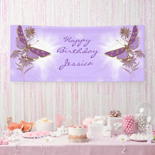 Banderoles Anniversaire Papillon Violet (Fête)