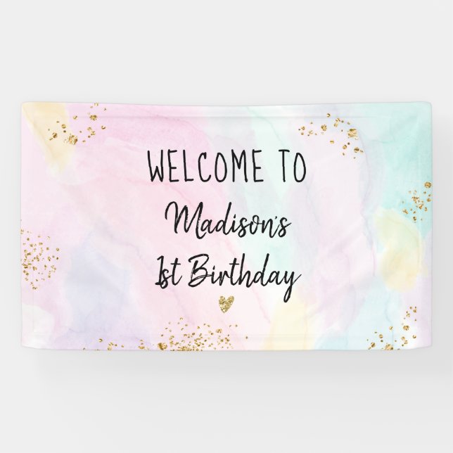 Banderoles Anniversaire Pastel Rainbow Pink Gold (Horizontal)