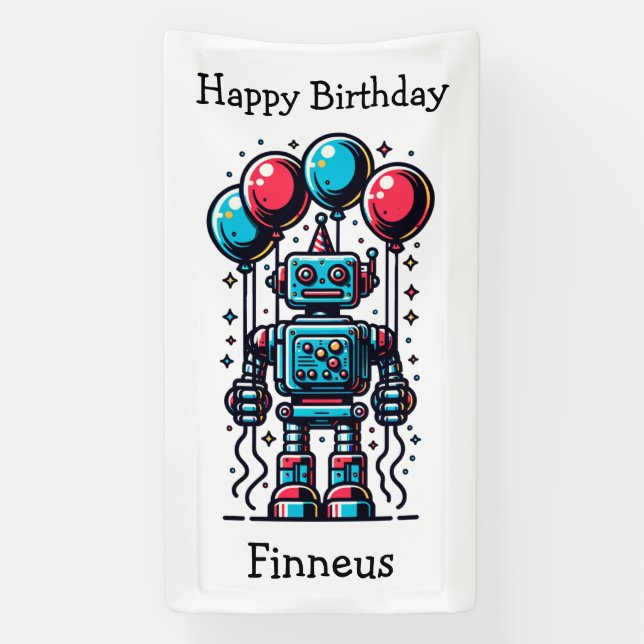 Banderoles Anniversaire personnalisé sur le thème des robots (Verticale)