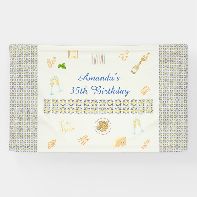 Banderoles Anniversaire Prosecco et Pâtes (Horizontal)