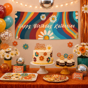Banderoles Anniversaire Rétro Groovy 70's Fleur de Daisy Arc-