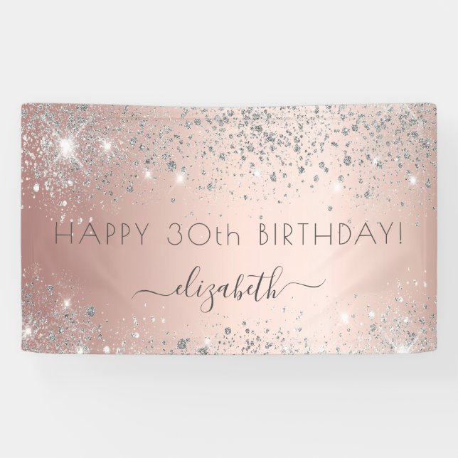 Banderoles Anniversaire rose or argent parties scintillant po (Horizontal)