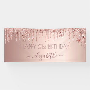 Banderoles Anniversaire rose or parties scintillant gouttes d