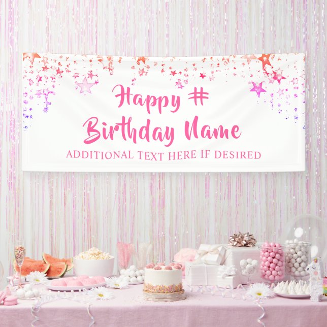 Banderoles Anniversaire Rose Stars Brush Script personnalisé (Fête)