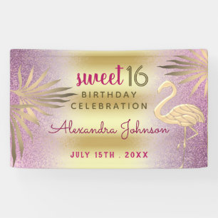 Banderoles Anniversaire Sweet 16 Rose Flamingo et Or