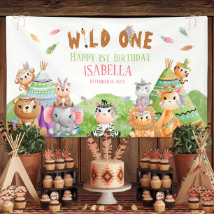 Banderoles Anniversaire Thème Safari Tribal Wild One en Forêt