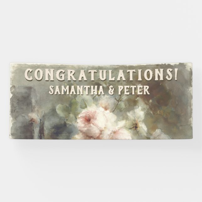 Banderoles Antique Rose Elégante Aquarelle rose douce Floral (Horizontal)