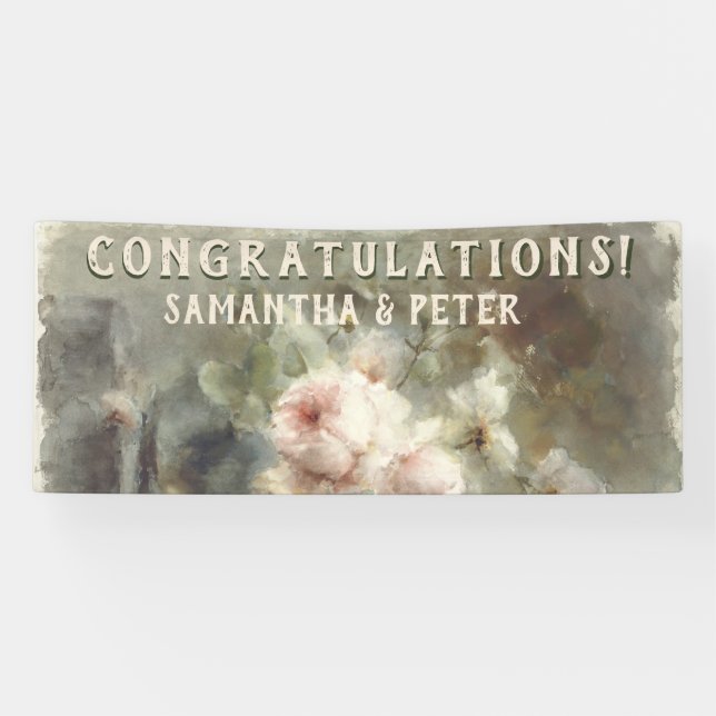 Banderoles Antique Rose Elégante Aquarelle rose douce Floral (Horizontal)