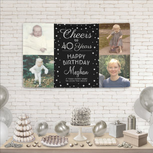 Banderoles ANY Birthday Cheers Confettis Noir & Blanc 4 Photo