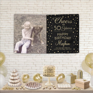 Banderoles ANY Birthday Cheers Confettis Noir & Or 1 Photo