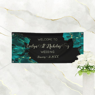 Banderoles Aquarelle Anastasia Mariage noir et vert