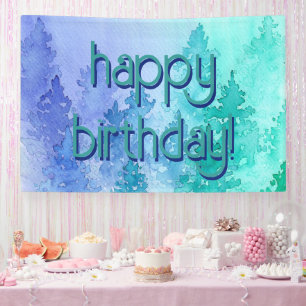 Banderoles Aquarelle Arbres Joyeux Anniversaire