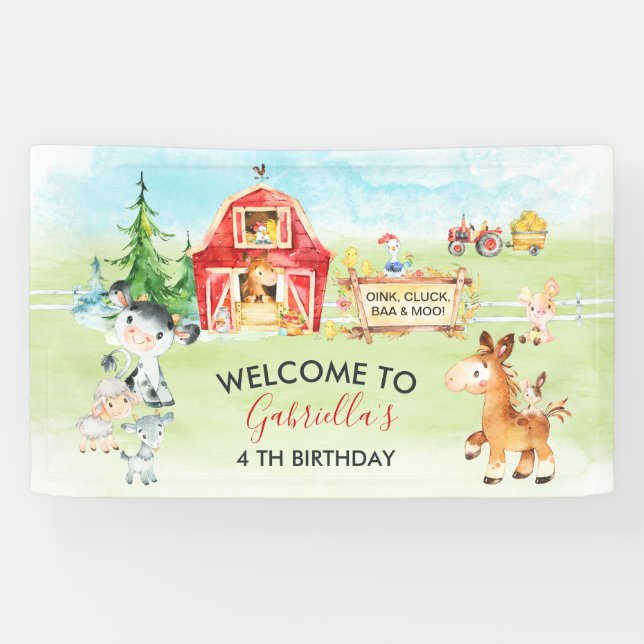 Banderoles Aquarelle Barnyard et animaux de ferme Anniversair (Horizontal)