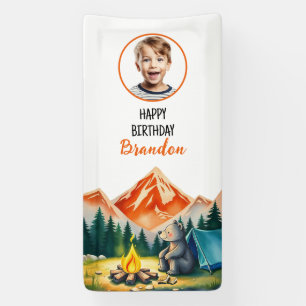 Banderoles Aquarelle Blanc Camping Ours Enfants Photo Anniver