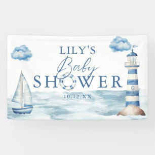 Banderoles Aquarelle Bleu Baby shower nautique Bienvenue