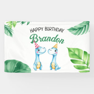 Banderoles Aquarelle Bleu Trex Vert Enfants 3e anniversaire