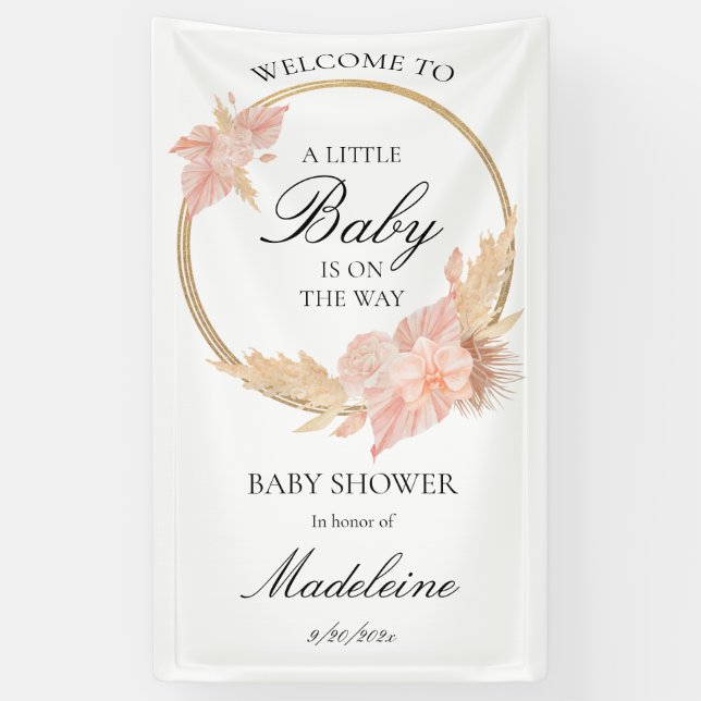 Banderoles Aquarelle Boho Baby shower rose (Vertical)