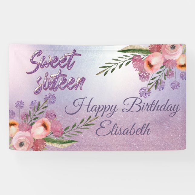 Banderoles Aquarelle boho moderne floral doux 16 bann de fête (Horizontal)