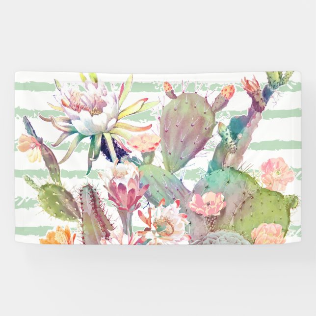 Banderoles Aquarelle Cactus Floral Stripes Design (Horizontal)