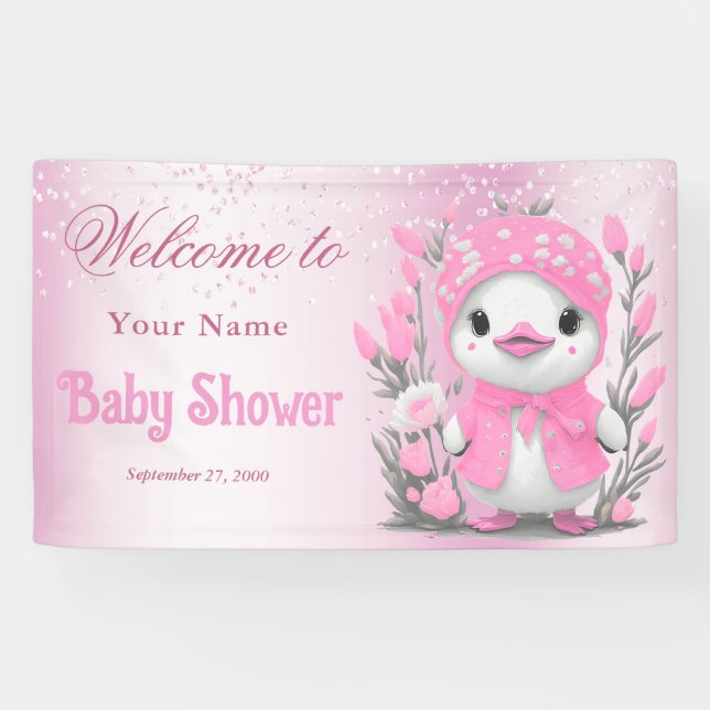 Banderoles Aquarelle Canard rose Fleurs Baby shower Accueil (Horizontal)