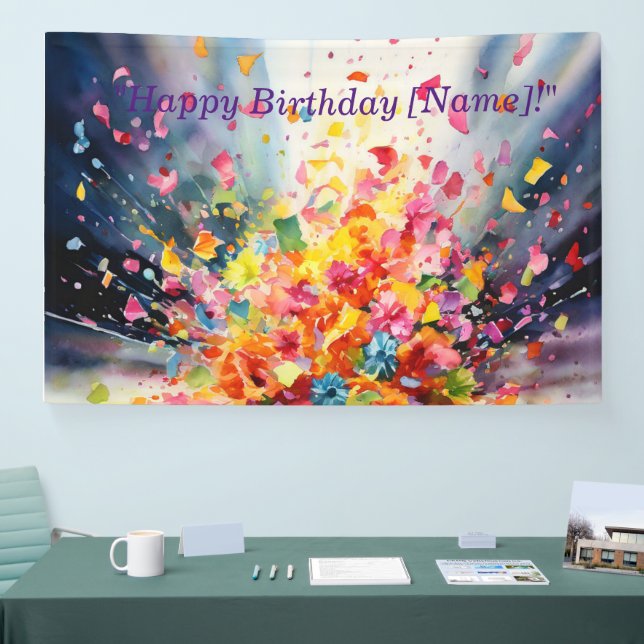 Banderoles Aquarelle Confetti Explosion Anniversaire Banne (Salon professionnel)